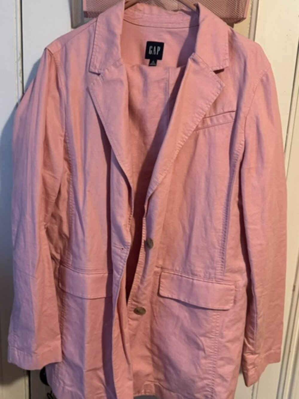 GAP Pink Cotton-Linen Blend Pants Suit — Size L Blazer / Size 14 Pants